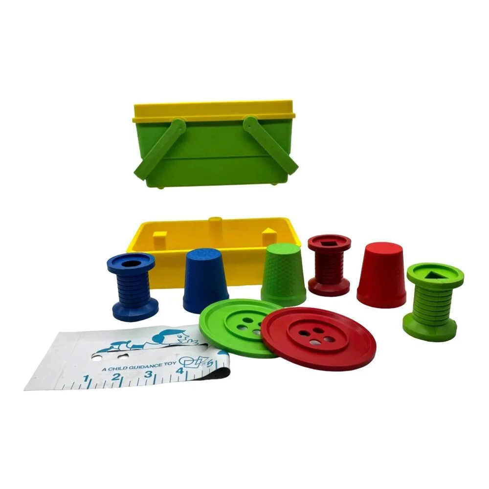 Vintage A Child Guidance Toy Sewing Basket Shape Sorter Box With Colorful Pieces
